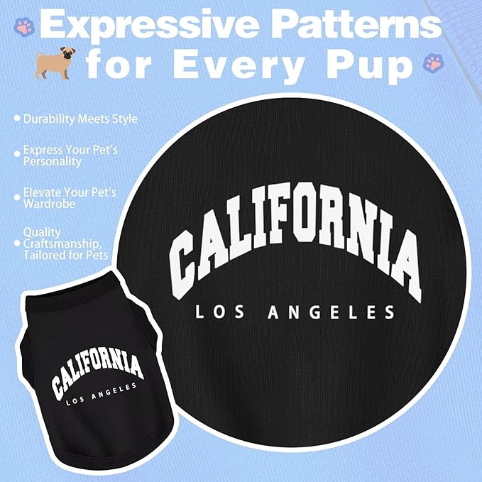 Discover Cozy Cotton Canine Wear: Soft, Lightweight, and Breathable Dog Shirt Vest with Eye-Catching Graphics(California), Keeping Your Furry Friend Warm and Comfy! Black L