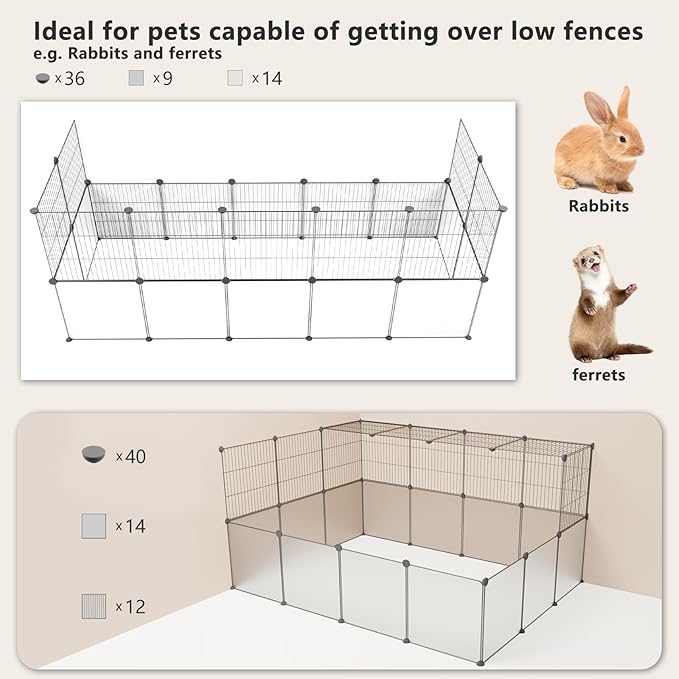 Pet Playpen Indoor, Transparent Clear + Wire Small Animal Playpen, 28 Panels (11.8") DIY Plastic Enclosure, Expandable Pet Fence Indoor for Guinea Pigs, Bunny, Hamsters, Hedgehogs, Puppies & Kittens