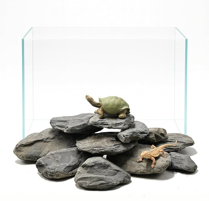 Natural Stream Stones 15-18pcs Large Aquarium Rocks 30lb Turtle Basking Platform & Reptile Slate Stones for Fish Tank & Habitat Decor(2-11 Inches)