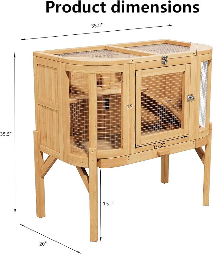 Wooden Hamster Cage 2 Story with Detachable Legs & Pull-Out Tray, Small Animal Habitat with Ramp, Top & Side Ventilation Mesh for Guinea Pigs