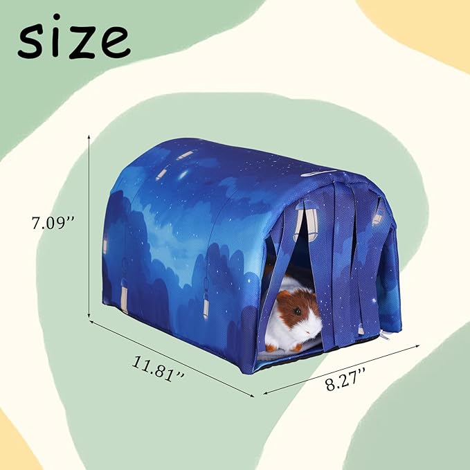 IBWell Guinea Pig Hideout Tunnel with Curtains Cute Starry Sky Bunny Hideaway for Cage Accessories Washable Soft Hedgehog Hides and Houses