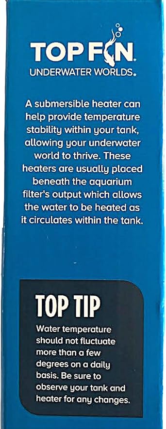 Top Fin Compact Subersible Aquarium Heater On & Off Loght Indicator with Auto Shut-Off. (10-20 Gallon Aquariums)