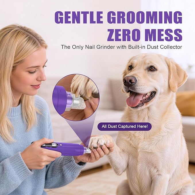 Best Dog Nail Grinder 2026 New 9-Speed Professional Quiet Painless Electric Drill Trimmers for Large Medium Dogs with Quick Sensor Guard, 2 LED Lights, 2000mAh USB Rechargeable