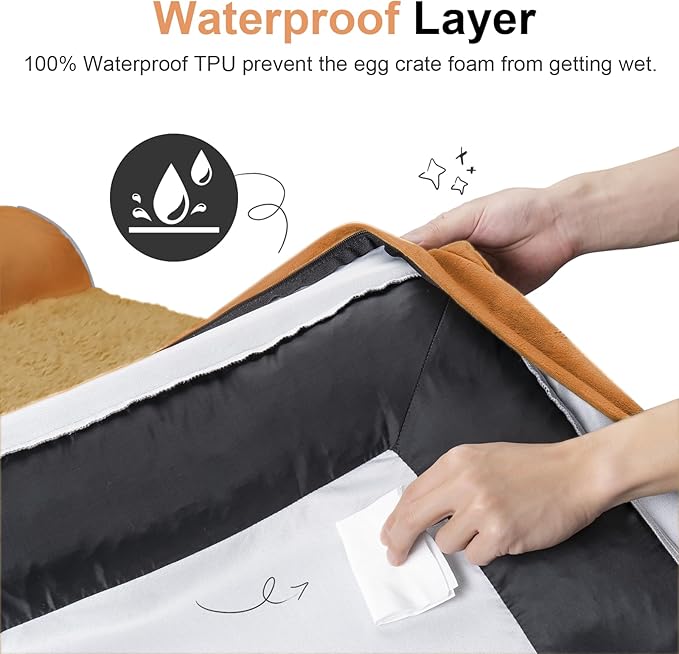 Large Dog Bed Orthopedic Washable: Beds Bolster XL Bed Medium Large Dogs Egg Crate Foam Couch Sofa Waterproof with Removable Cover - Orange