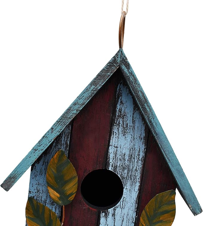 Morning View Wooden Bird Houses for Outside Decorative Hanging Nest Box Birdhouse Spring for Outdoor Small Birds Bluebird Finch Cardinals Wren Garden Yard 9.37 Inch Tall (Blue)