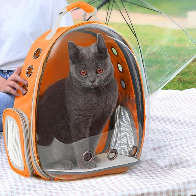 Pet Carrier Backpack Expandable for Cats and Small Dogs, Breathable Anti-Collapse Design, Airline Approved Travel Backpack for Hiking and Outdoor Use (Back Expandable-Orange)