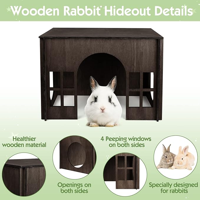 Large Rabbit Hideout, Rabbit Houses and Hideouts, Wooden Bunny House and Hideouts, Bunny Castle with Multiple Windows, Chinchilla and Guinea Pigs Hut Hideout