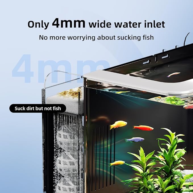 2.5 Gallon Fish Tank Kit with Heater for Betta, Shrimp, Guppy, Acrylic | Dry-wet Separation Filtration, Self-cleaning, Ultra-quiet, 3 Color Light, 10 Brightness, Adjustable Water Flow, Round Corner
