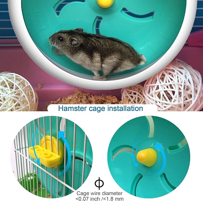 lazYYzal Hamster Silent Wheel, Super-Silent Small Animal Exercise Wheel Accessories, Quiet Hamster Running Wheels with Adjustable Stand for Hamsters,Gerbils,Mice, Small Pet 7in (Blue A)