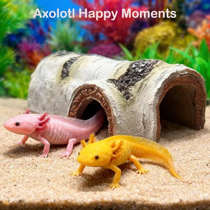 7 pcs Axolotl Hideout Set with Cave Fake Water Plants Filter Balls Reptile Hides Aquarium Terrarium Corner Hideaway Underground Curve Tortoise Turtle Hideout Lizard Fish Tank Decor Accessories