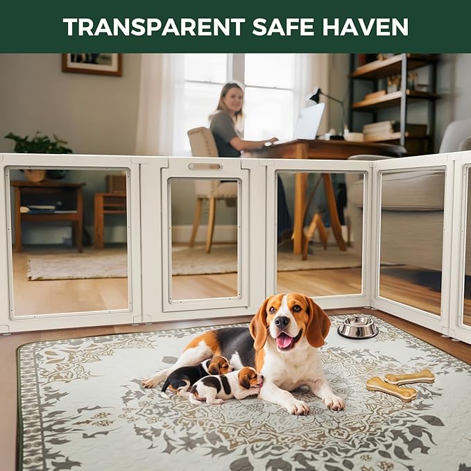 FXW AuraSpace Acrylic Indoor Dog Playpen for Medium Dogs, 35 Inch 6 Panels, White