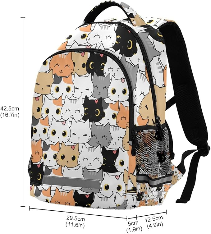 Sinestour Cute Cat School Backpack for Boys Girls Portable Wide shoulder strap Backpack Lightweight Travel Bag College Casual Daypack with Reflective Strip Large