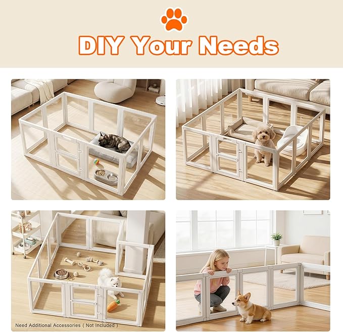 Acrylic Dog Playpen,Clear Plastic Dog Play Pen Indoors,Easy Assemble Dog Playpen-Puppy Playpen,Rabbit and Cat, Small Pet Pen, Dog Pen Indoor(White, 23.6" H, 12PCS)