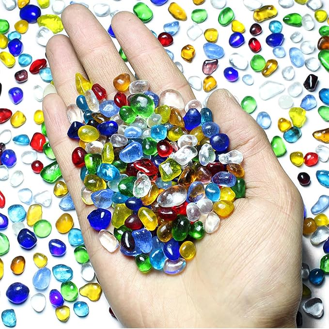 WAYBER 1 Lb Tumbled Sea Glass Pebbles Decorative Glass Stones, Multicolored | Vivid Long-Lasting Hues, Lustrous Polished Finish, Non-Toxic Material, Ideal for DIY Crafts & Home Decorations