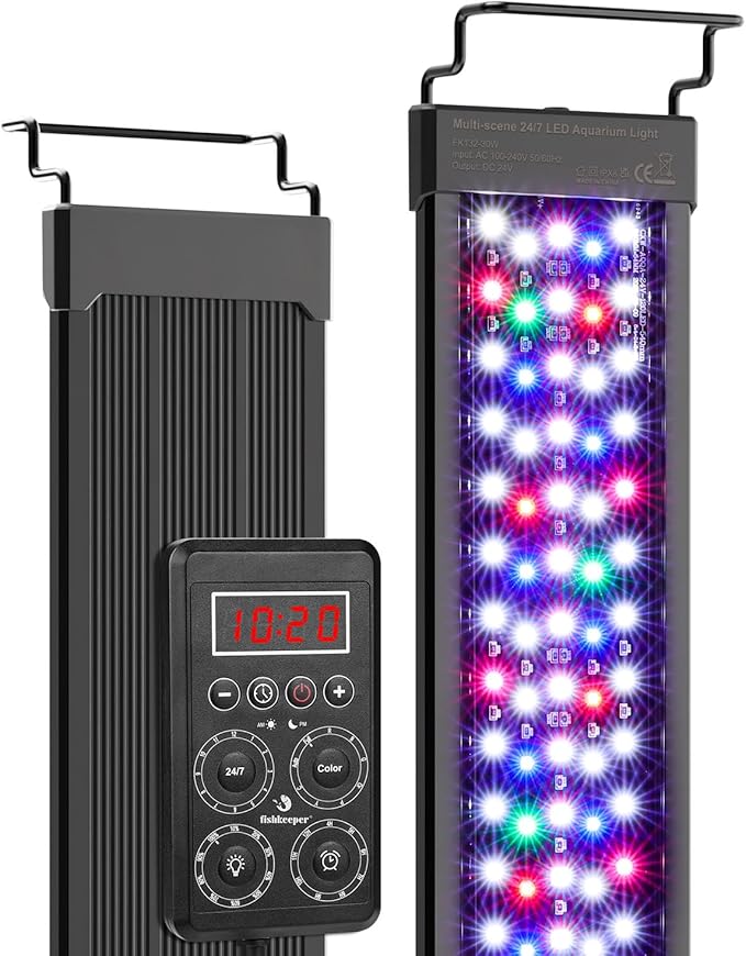 fishkeeper Smart LED Aquarium Light with One-Button Real-Time Sync, 24/7 Mode Full Spectrum Fish Tank Lights, 9 Colors DIY, 9 Timer, 10 Brightness IP68 Waterproof Aquarium Plant Light for 32-40 inch