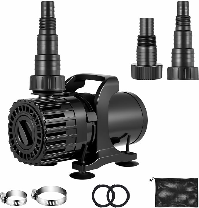 150W Pond Pump, Adjustable Flow 800-2700 GPH &18 FT Lift | Submersible Water Pump for Pond Fountain & Waterfall, 180° Rotatable Outlet, Filter Bag & 20FT Cord, Ultra-Quiet, UL Listed