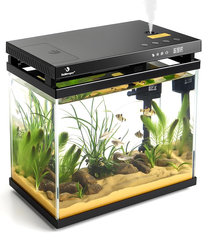 fishkeeper 2.3G Smart Aquarium - HD Glass Fish Tank Kits with Auto Feeder | Self-Cleaning Silent Filter Pump, Aromatherapy, Temperature Display & 7-Color RGB Lights for Desktop, Office, Room