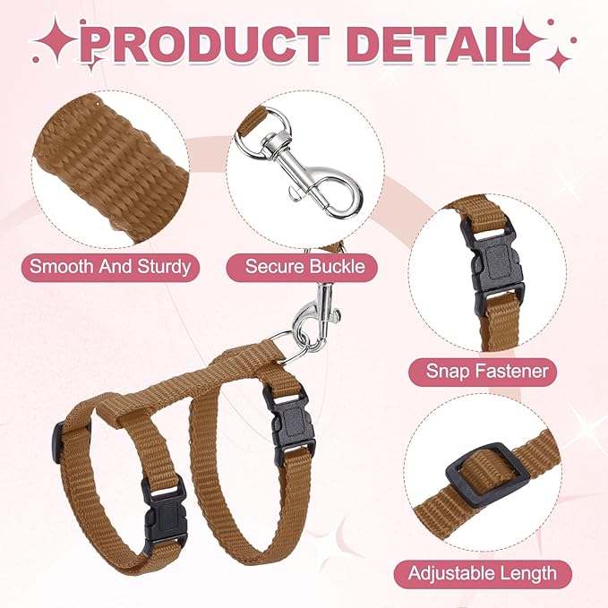 Rabbit Harness and Leash, Escape Proof Bunny Cat Leash Small Animal Harness Soft Adjustable Buckle(2Pcs, Brown) for Bunny Kitten Cats Puppies Walking Hiking Training