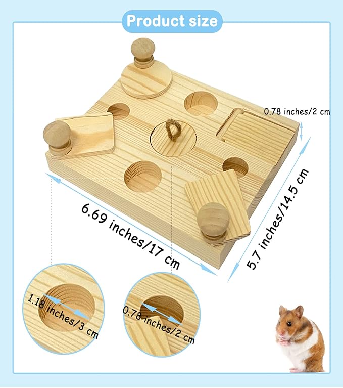 Wooden Hamster Foraging Toys,Enrichment Foraging Toy Guinea Pig Interactive Hide Treats Puzzle Snuffle Game Small Animal Chew Toys for Chinchilla Rat Bunny Hedgehog Gerbils