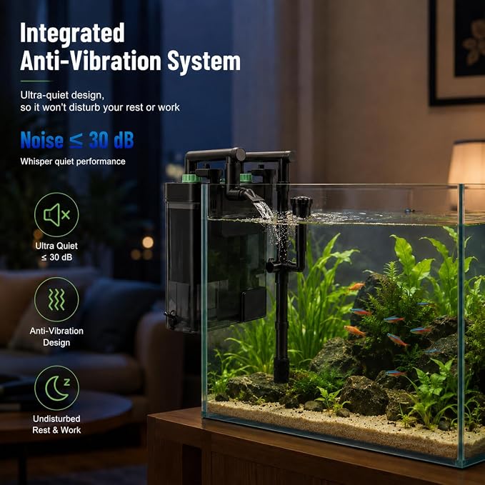 External Hang On Back Canister Aquarium Filter,Quiet Fish Tank Filter with 3-Stage Filtration,Anti-Dry Burn Motor,132GPH Adjustable Flow,Duckbill Nozzle,Shower Spray Bar