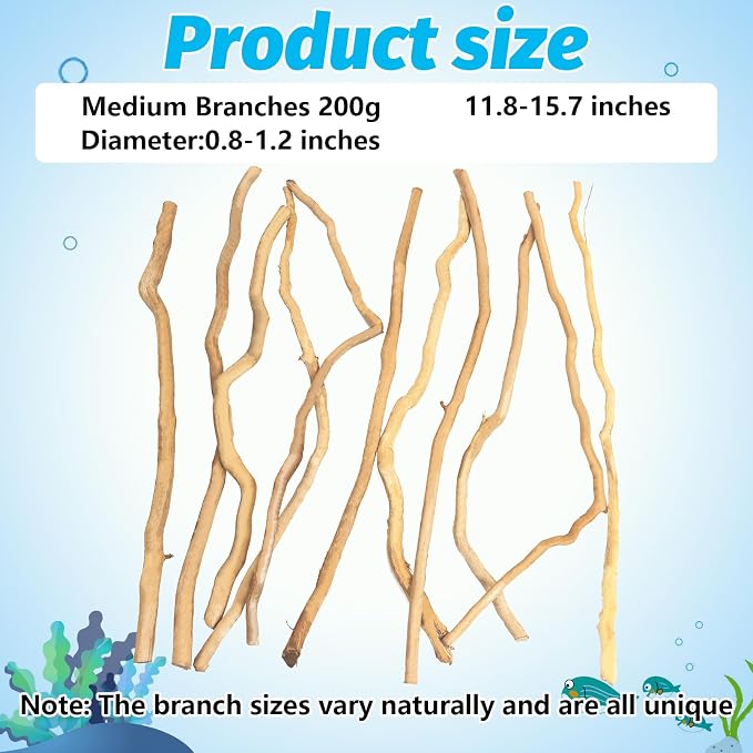 Hamiledyi Natural Driftwood for Aquarium Decor - Red Moor Wood 10"-15" Long Assorted Shapes (200g) Safe Branches for Fish Tank & Reptile Habitat - Natural Aquarium Wood Decorations (Medium Branches)