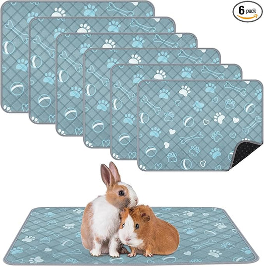 6 Packs Washable Guinea Pig Cage Liners with with Paw Print, Waterproof Guinea Pig Pee Pads Reusable Absorbent Bedding Anti Slip Mats for Small Animals Bunny Rabbit Hamster (Blue, 24 x 18in)