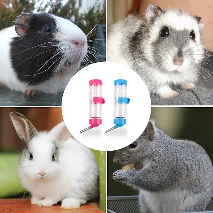 2 PCS Cage Water Bottle No Drip Small Animal Water Bottle Pet Water Bottle for Rabbit Guinea Pig Hedgehog Squirrel Hamster and Other Small Animals