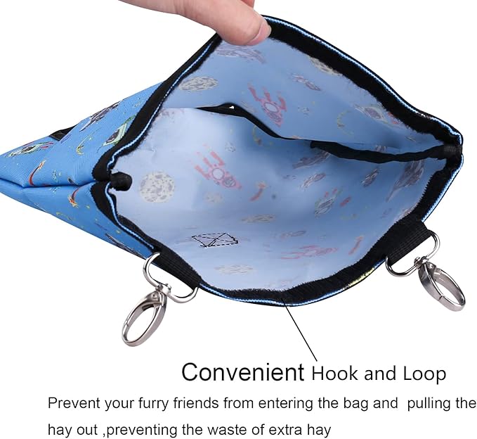 Rabbit Hay Feeder Bag Guinea Pigs Hanging Hay Rack Manger Holder Dispenser Small Animal Feeder Storage Pouch for Bunny Chinchilla Hamster (Pattern Blue, 2 Windows)