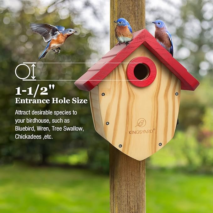 Kingsyard Wooden Bird House with Prdator Guard, Bird Nesting for Bluebird Wren Chickadee, Pine Cone Inspired Nest Box for Outdoor, Royal Blue