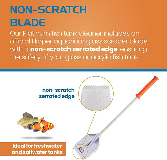 FLIPPER Platinum Nano Algae Scraper – Aquarium Glass & Acrylic Cleaner with Scrubber and Scraper 2-in-1 Design, Precision Fish Tank Cleaning Tool for Freshwater & Saltwater (12” Rigid Shaft)