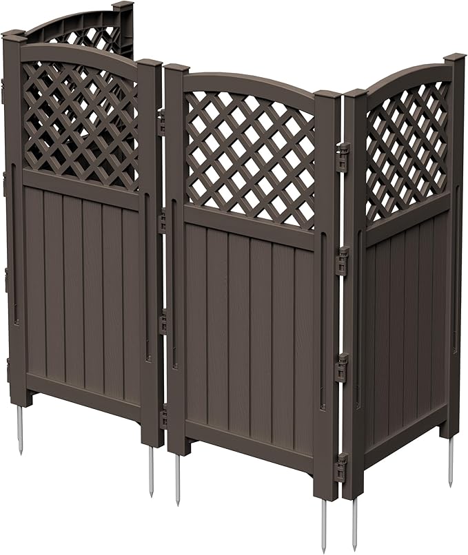 Greesum Air Conditioner Privacy Fence Screen, 4 Panels Trash Can Enclosure, 49.45" H x 22.62" W, Weather Resistant for Outdoor Pool Equipment, Garbage Bins, Brown