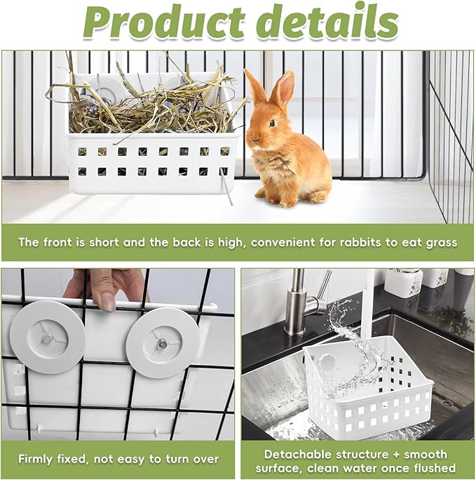 PINVNBY Hay Feeder for Rabbits, Less Wasted Hay Rack Manger, Hanging Guinea Pig Rabbit Hay Holder for Bunny, Chinchilla, Guinea Pig, Plastic Food Bowl Use for Grass & Food (Small Size)