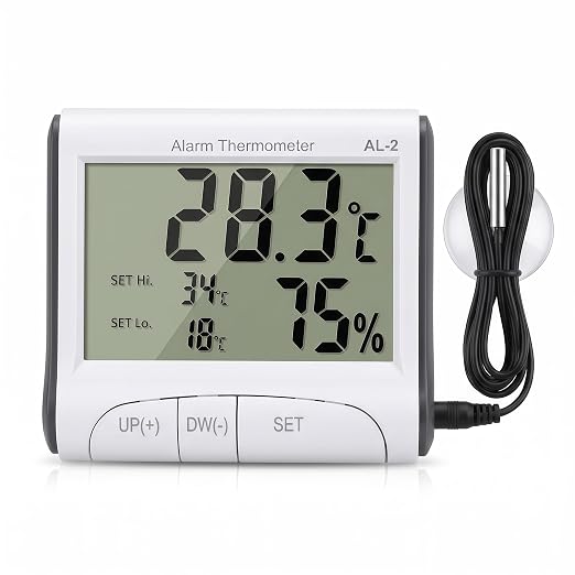 Reptile Thermometer Hygrometer with High Low Temperature Alarm Digital Aquarium Thermometer with Hook and Loop Temperature Humidity Meter Gauge for Terrariums, Vivariums, Reptile Tanks (1)