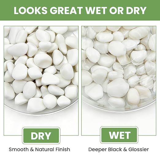 Snow White Polished River Rocks, 5/8 Inch Natural Decorative Pebbles for Fish Tank, Vase Fillers, Indoor Plants & Garden Landscaping,White Stones for Crafts, Succulents, Home Decor-6LB