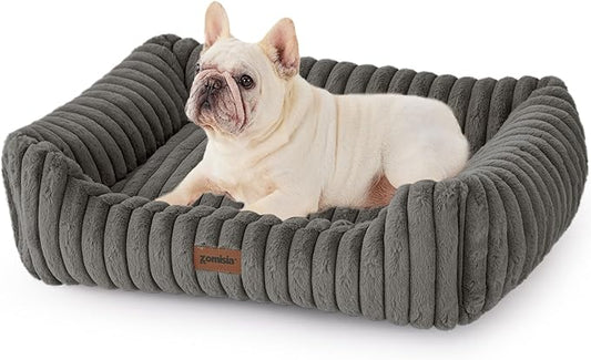 ZOMISIA Dog Bed Medium Size Dog - Large Rectangle Orthopedic Pet Bed with Fluffy Washable Cover and Anti-Slip Bottom, 30x24x9inches, Grey