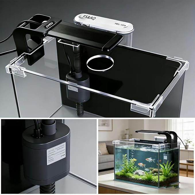 FS&AQ 5 Gallon Betta Fish Tank with Filter Light and Lid Small Aquarium Starter Kit Perfect for Desktops Offices or Beginners