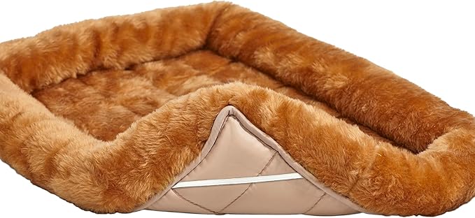 MidWest Homes for Pets QuietTime Dog Bed - Cinnamon Faux Fur Bolster, Ultra-Soft and Machine Washable, Fits 48-Inch Crates and Carriers, for Extra-Large Breed Dogs