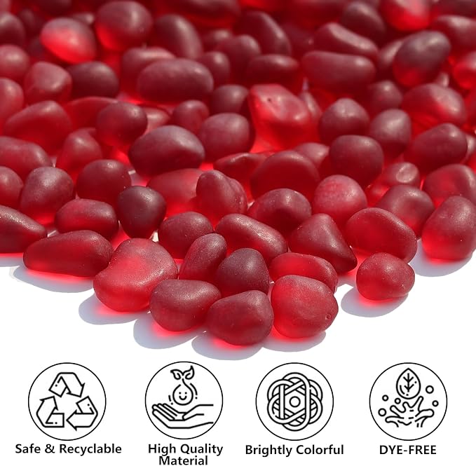 QYGL Sea Glass Stones - 0.9LB Red Frosted Glass Pebbles Gemstones | Perfect for Aquarium Rocks, Fish Tank Gravel, Vase Fillers, DIY Crafts, and Home Decor