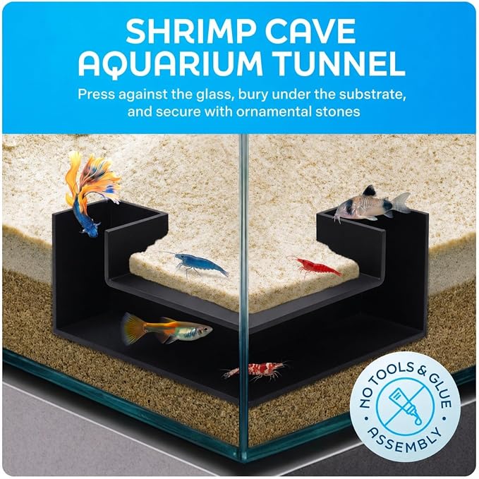 Aquarium Underground Tunnel 5", Dual-Entrance Fish Tank Cave & Aquarium Cave with Clear Viewing Window, ABS Shrimp Hideout, Substrate Buried Decor for Betta, Loaches, Corydoras, Black