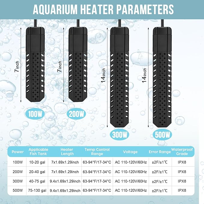 Aquarium Heater 100W, Fish Tank Heater with High-Temperature Protection and Turtle Tank Heater with Automatic Power-Off When Leaving Seawater or Freshwater.