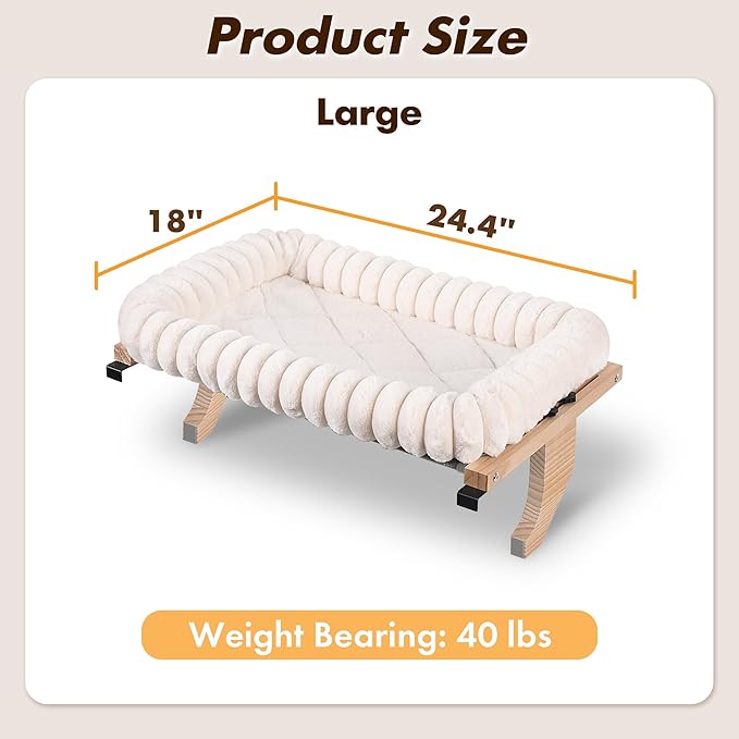 Zoratoo Cloud-Cuddle Cat Perch for Window Sill with Bolster, Natural Wood & Metal Frame Cat Window Seat for Large Cats, Easy to Adjust Zipper Cushion Pet Bed for Windowsill (Large)
