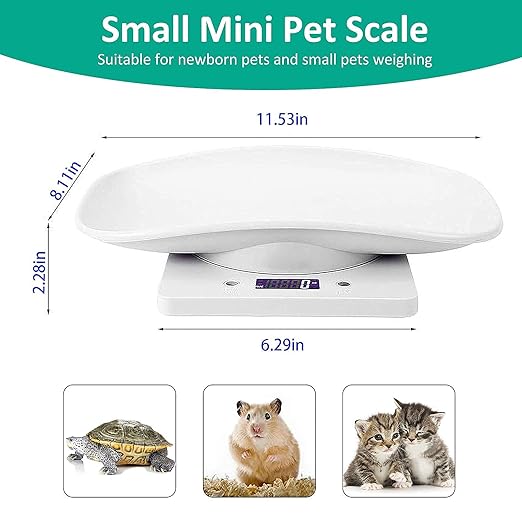 Digital Pet Scale, Small Animal Scale with Tape Measure, Kitchen Food Scale, Weighing Max 33lbs, Size 12"x8", LCE Electronic Weight Scale Only for Newborn Kitten, Puppy, Hamster, Little Bird (White)