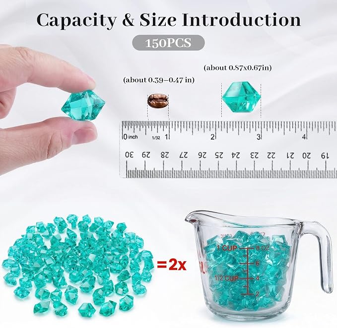 DOMESTAR Teal Fake Ice Rocks, 150 PCS Acrylic Crystal for Vase Fillers | Fake Diamonds for Table Centerpieces Birthday Party Decor, Fish Tanks Decor Table Scatter DIY Craft Supplies