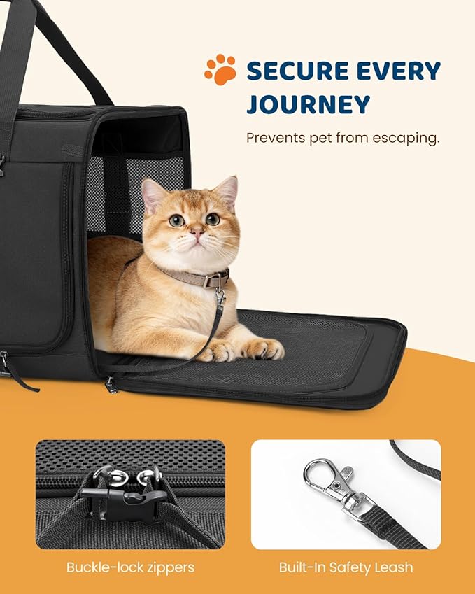 MIDOG 2 Cat Carrier with Litter Box, Expandable Dual Compartment Cat Carrier for 2 Cats, Large Soft Sided Double Pet Carrier for Car Travel, Moving