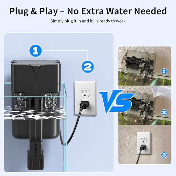 Hang On Back Aquarium Filter Up 20 Gallons Fish Tanks, 3-Stage Multi-Stage Filtration with Surface Skimmer, Ultra Quiet HOB Power Waterfall Filter for Freshwater
