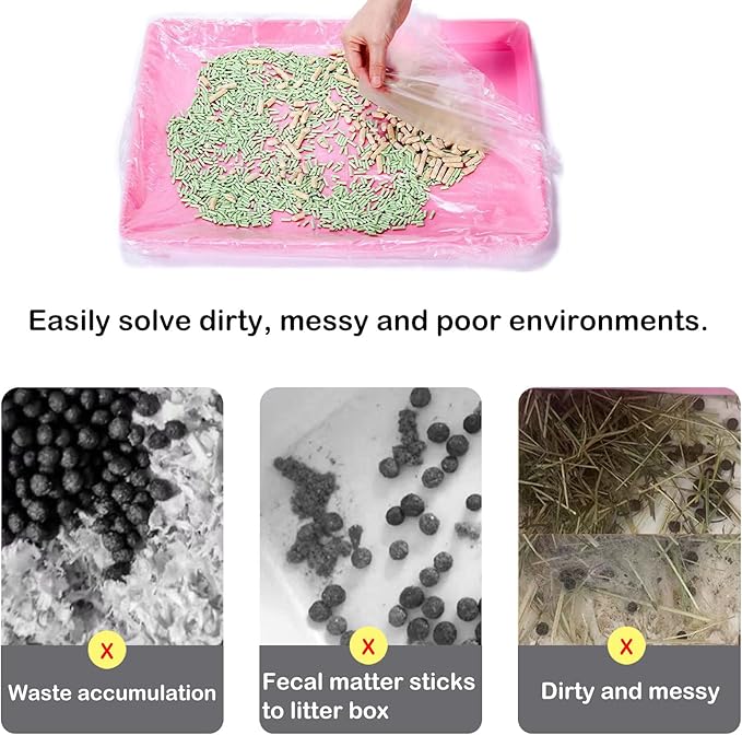 Disposable Small Animal Cage Liners, Rabbit Litter Box Lines Pet Tray Liner Bags Guinea Pig Cage Toilet Plastic Film for Bird Hamster Chinchilla Hedgehog (50 PCS, 24'')