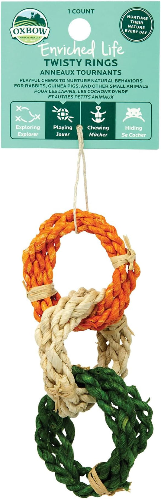 Oxbow Enriched Life Twisty Rings, Rabbit & Guinea Pig Toy, Hamster, Chinchilla & Rat Chew Rings, Small Pet Enrichment & Cage Accessory, Safe Natural Chew, Bunny Boredom Breaker, Enrichment Play Toy