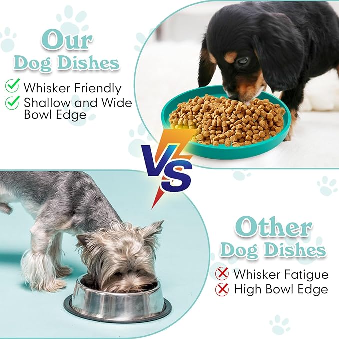 Silicone Dog Bowl Shallow Cat Food Bowls 7" Wide Puppy Plates Whisker Fatigue Pet Feeding Dishes for Dry Food and Wet Food Indoor (Round Green)