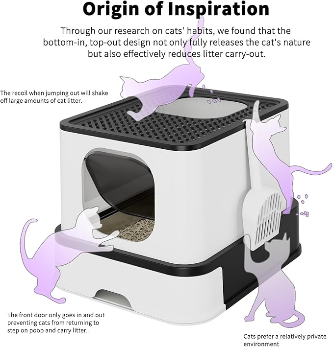 RIZZARI Stainless Steel Litter Box: Large Dual-Entry Enclosed Leakproof Design - Odor-Free Non-Stick Cleaning - Teflon Coating & Pull-Out Sifting Tray for Multi-Cat Homes - Use in Living Room