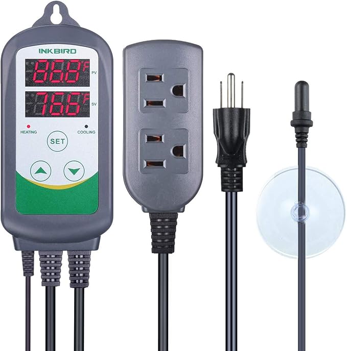 Inkbird ITC308S Temperature Controller for Aquarium with Submersible Probe, Heating Cooling Outlets Thermostat for Heater and Cooling Fans